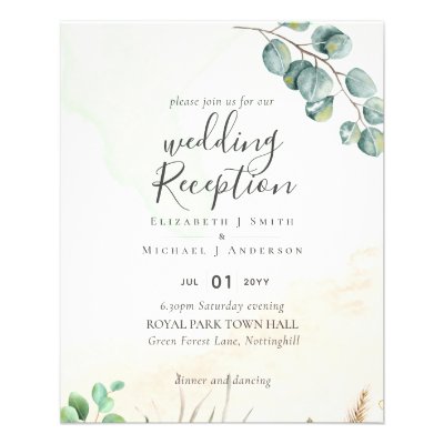 Budget Greenery Wedding RECEPTION Evening Invite   Flyer