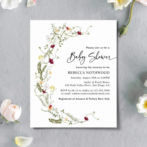 Budget Greenery Wildflower Baby Shower Invitation