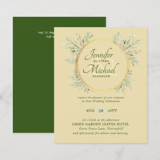 BUDGET Greenery Wreath Green Gold Wedding Invite