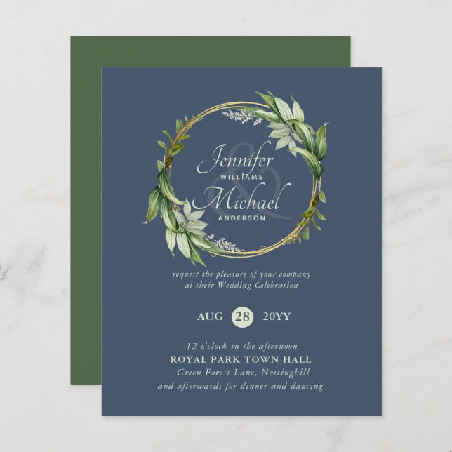 BUDGET Greenery Wreath Wedding Invitations (Front/Back)
