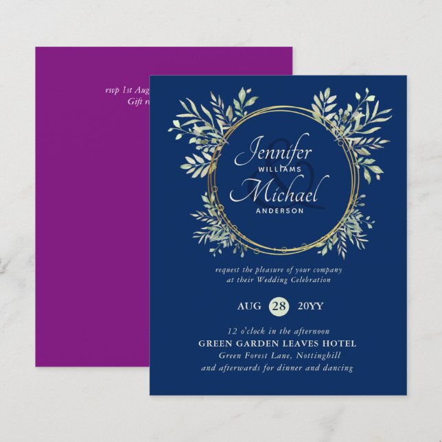 BUDGET Greenery Wreath Wedding Invite (Front/Back)