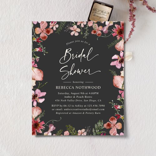 Budget Grey Pink Florals Bridal Shower Invitation