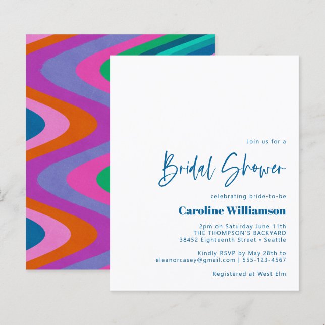 Budget Groovy Colorful Unique Retro Bridal Shower (Front/Back)