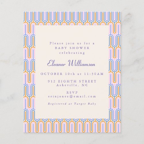 Budget Groovy Cute Periwinkle Baby Shower Invite