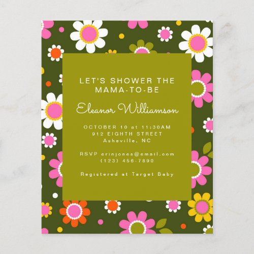 Budget Groovy Flowers Green Baby Shower Invite