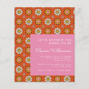 Budget Groovy Flowers Orange Baby Shower Invite