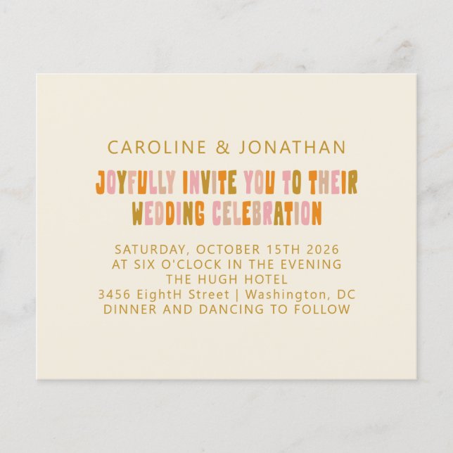 Budget Groovy Orange Pink Retro Wedding Invitation (Front)