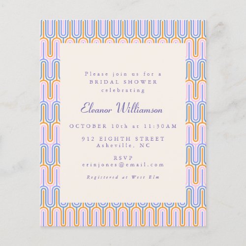 Budget Groovy Periwinkle Bridal Shower Invite