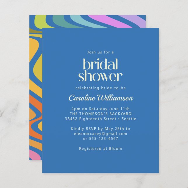 Budget Groovy Retro Abstract Blue Bridal Shower (Front/Back)