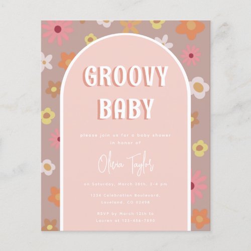 Budget Groovy Retro Girl Baby Shower Invitation