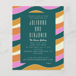 Budget Groovy Retro Pink Green Wavy Lines Wedding