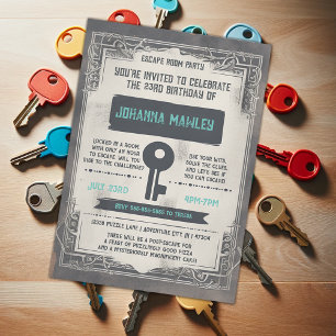 BUDGET Grunge Escape Room Key Party Invitation