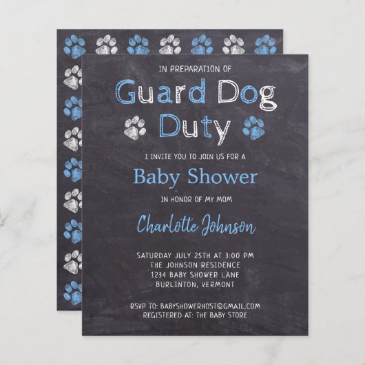 Budget Guard Dog Duty Blue Boy Baby Shower (Front/Back)