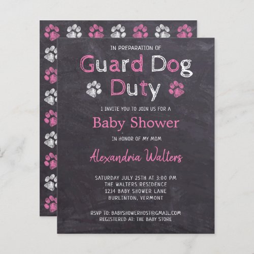 Budget Guard Dog Duty Pink Girl Baby Shower