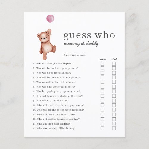 Budget Guess Who Girl Baby Shower Game