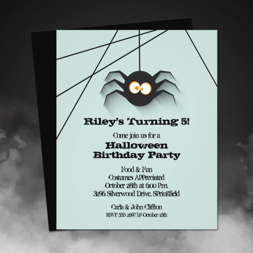 Budget Halloween Black Spider Birthday Invitation  Flyer