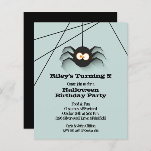 Budget Halloween Black Spider Birthday Invitations