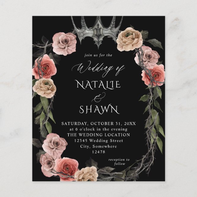 Budget Halloween Crown Pink Black Floral Wedding B Flyer (Front)