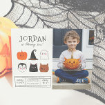 Budget Halloween Friends Modern Boy Birthday Photo<br><div class="desc">This modern design features the birthday boy's name in big capital letters in one of my favorite decorative fonts, below, his age appears in cute script typography. Underneath, in the middle of the card, there are 6 Halloween friends: a pumpkin, a vampire, a witch's hat, a black cat, a ghost,...</div>