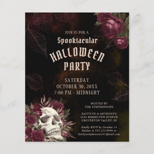 Budget Halloween Party Skull Roses Invitation