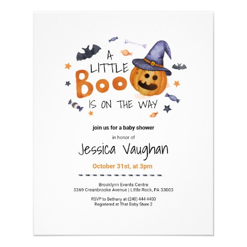 Budget Halloween Pumpkin Little Boo Baby Shower Flyer
