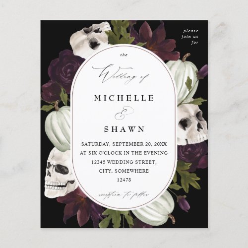 Budget Halloween Purple Floral  Skull Wedding Flyer