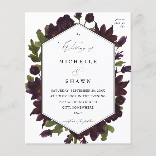 Budget Halloween Purple Floral Wedding Flyer