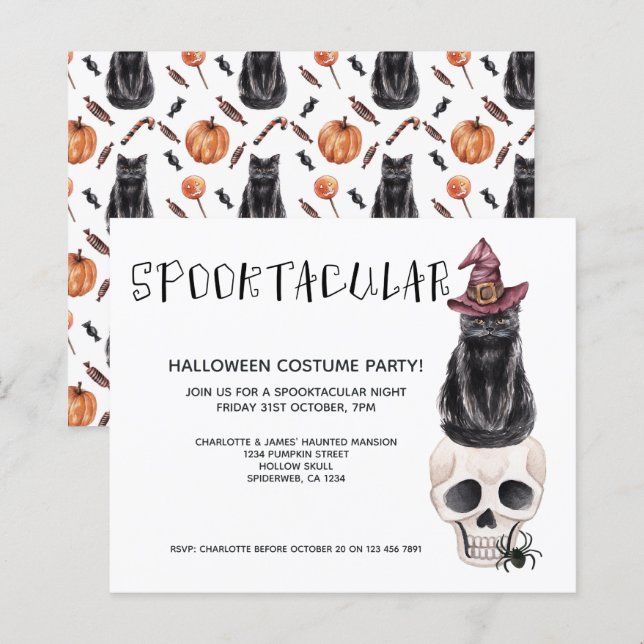 BUDGET Halloween Spooktacular Black Cat On Skull (Front/Back)