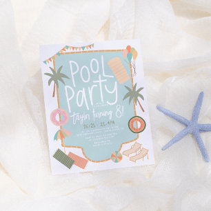 Budget Hand-Drawn Summer Fun Pool Party Birthday