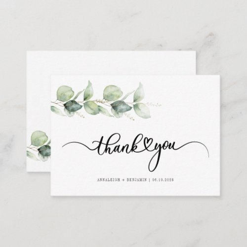 Budget Hand_Lettered Eucalyptus Wedding Thank You  Note Card