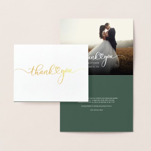 Budget Hand_Lettered Wedding Photo Thank You Gold Foil Card