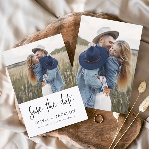 Budget Hand Lettered White Save the Date Photo