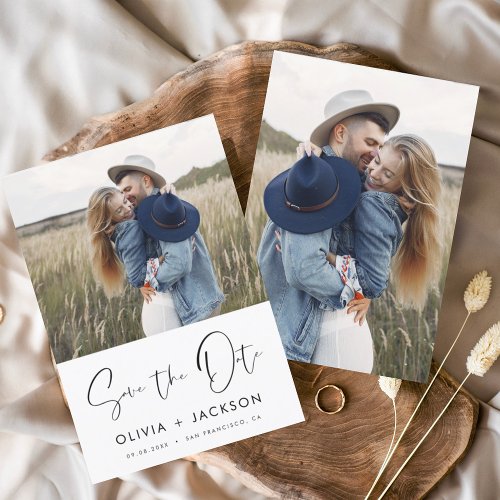 Budget Hand Lettered White Save the Date Photo