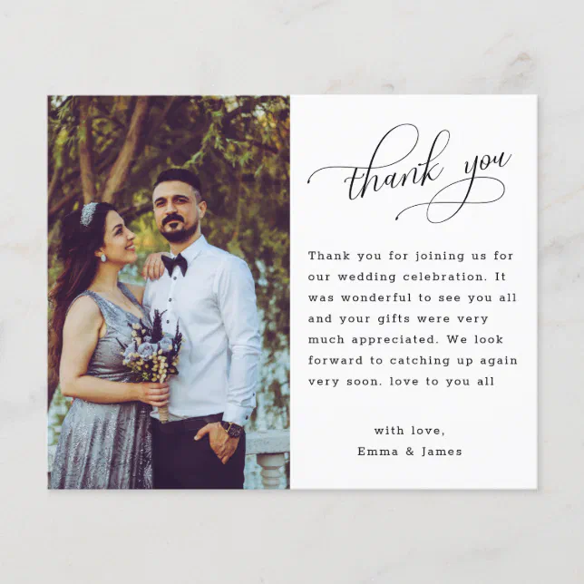 Budget Hand Lettering Photo Wedding Thank You | Zazzle