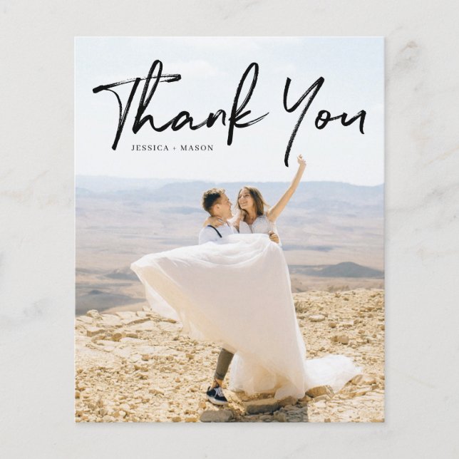 Budget Hand Lettering Photo Wedding Thank You Card Flyer (Front)