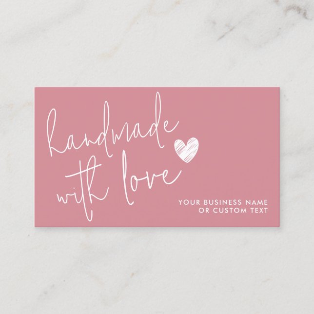 Budget Handmade with Love Pink Heart Jewelry Care Business Card (Front)