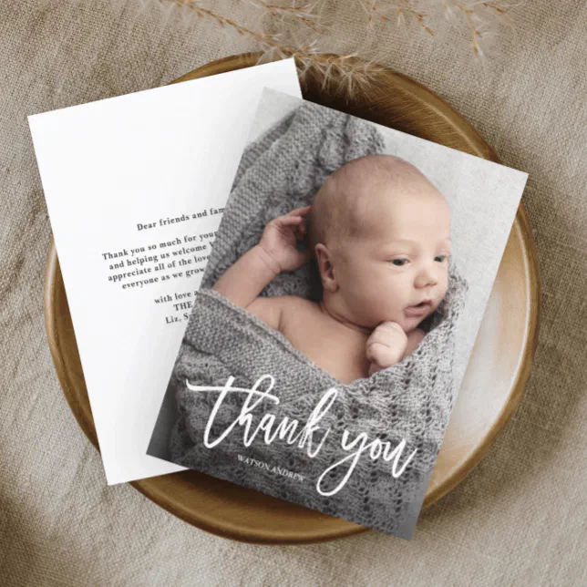 Budget Handwritten Photo Baby Thank You Card | Zazzle