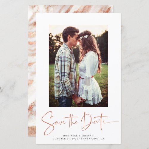 BUDGET Handwritten Save the Date Rose Gold Marble