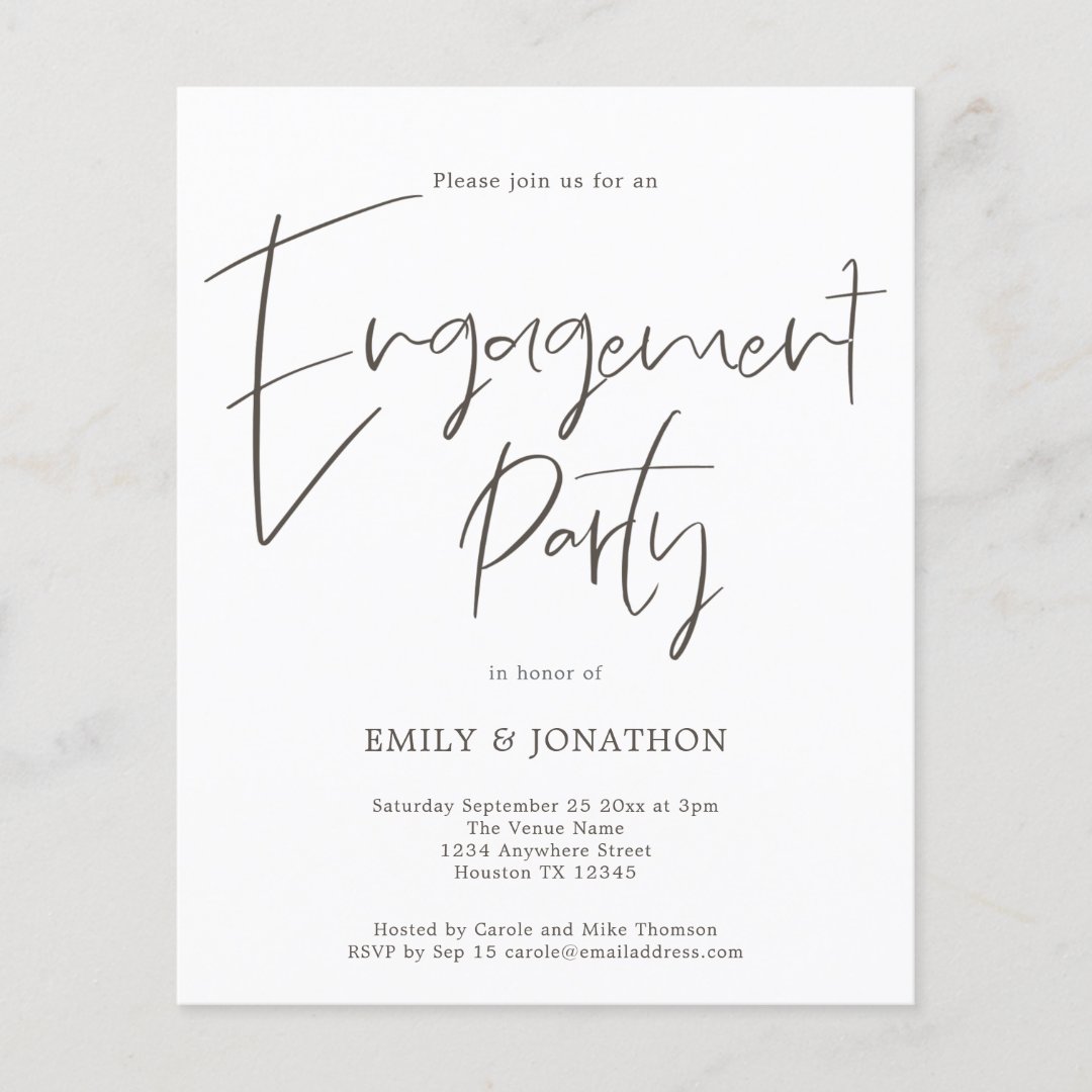 Budget Handwritten Script Engagement Party Invite | Zazzle