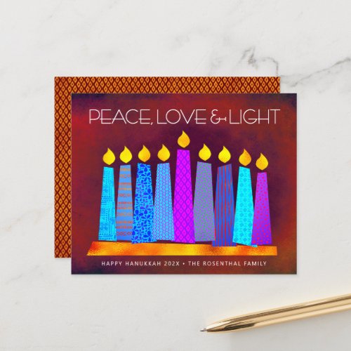Budget Hanukkah Candles Peace Love Light Red Card