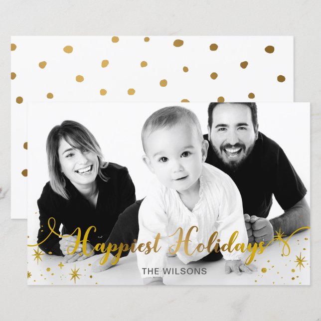 Budget Happiest Holidays Gold Photo Holiday Card (Front/Back)