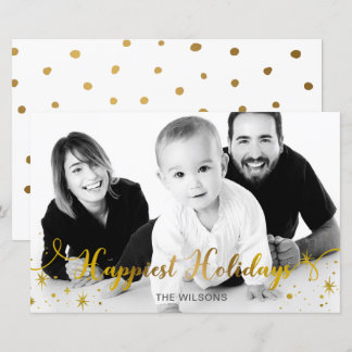 Budget Happiest Holidays Gold Photo Holiday Card