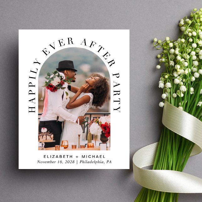 Budget Happily Ever After Party Arch Photo Wedding (Celebrate your love story with an invitation showcasing your favorite photo in an elegant arch frame)
