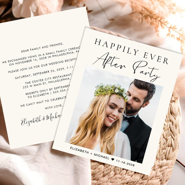 Budget Happily Ever After Party Cream Photo Invite (Your love story deserves a grand celebration!)