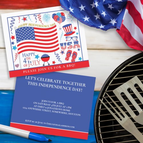 Budget Happy 4th July Red White Blue Invitation
