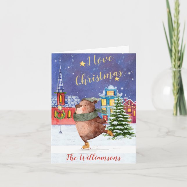 Budget Happy Bear Loves Christmas Snow Tree Card (Front)
