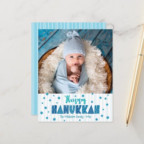 Budget Happy Hanukkah Photo Blue Stars Modern Card