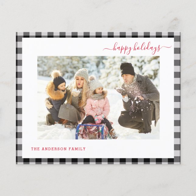 Budget Happy Holiday Plaid Modern 2 Photo Card Flyer (Front)