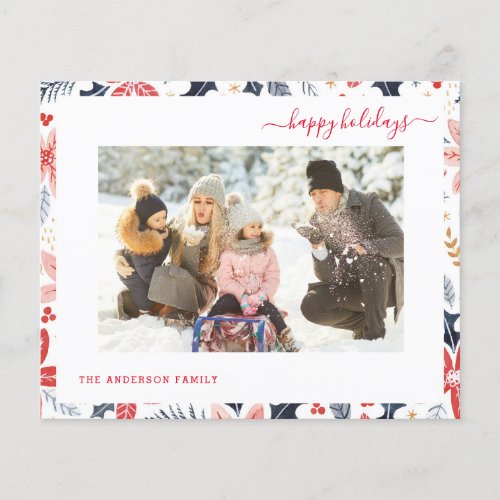 Budget Happy Holiday Red Script Photo Modern Card Flyer