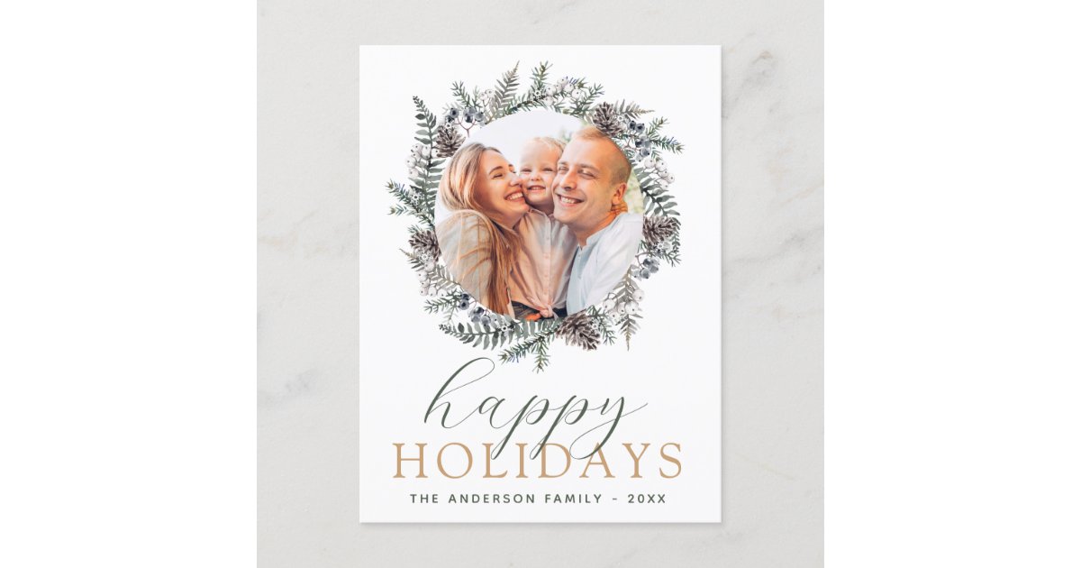 Budget Happy Holidays Christmas Dusty Blue Photo H Holiday Postcard